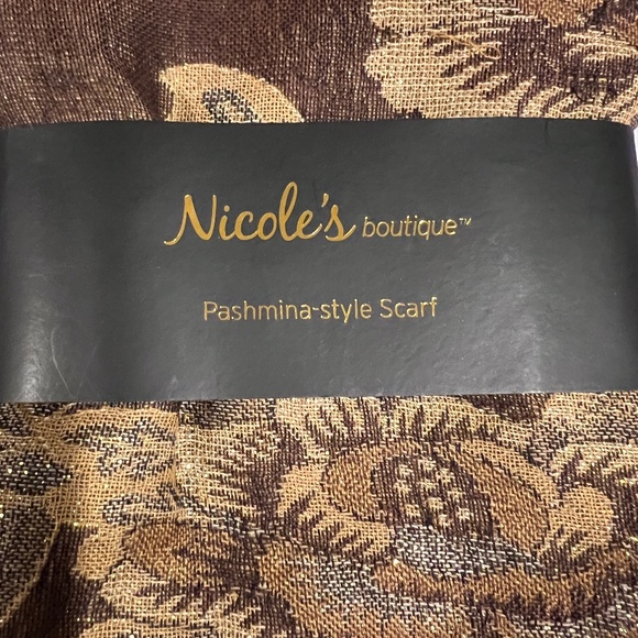 Pashmina style Scarf Rich Gold Brown Cream Olive Green Thread Rich Beautiful NWT - Picture 5 of 8
